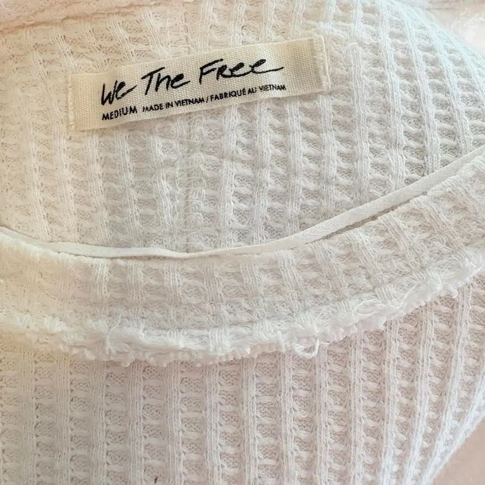 Free People white waffle knit heavyweight thermal long sleeve top in a M